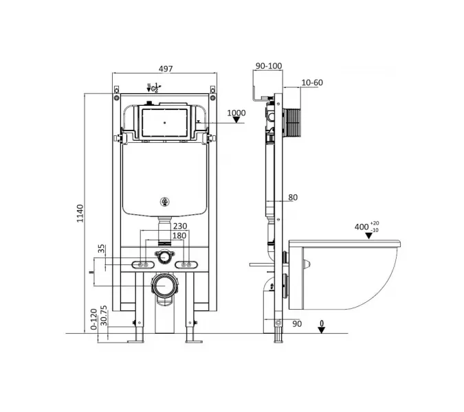 Инсталляция для подвесного унитаза WW AMBERG 497  без кнопки, изображение 3