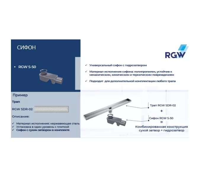Сифон RGW S-50  50 мм для трапов, изображение 2