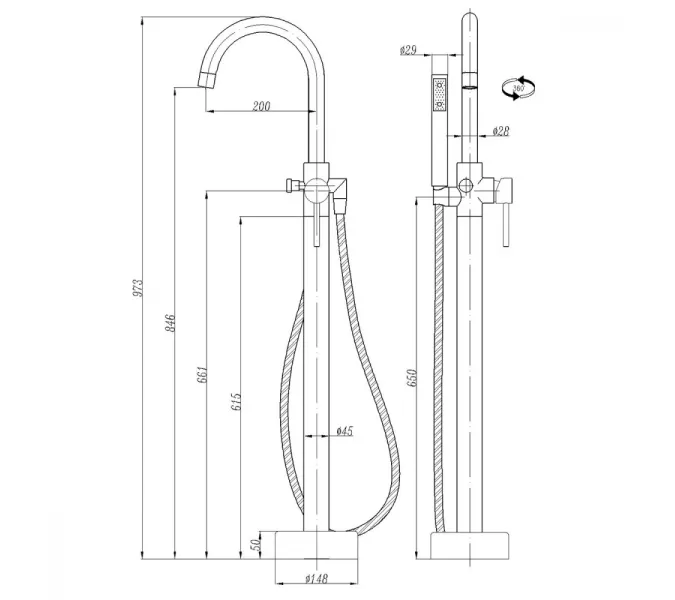 Смеситель ABBER Wasser Kreis AF8116B напольный, черный матовый, изображение 3