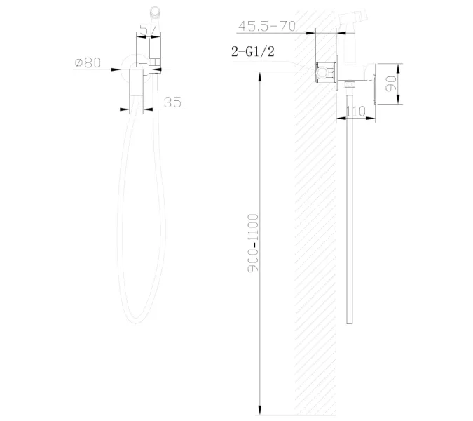 Смеситель ABBER Weiss Insel AF8025W с гигиеническим душем, белый, Выбрать цвет: Белый, изображение 2