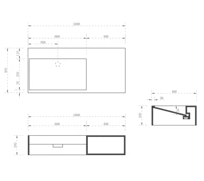 Тумба с раковиной ABBER Stein AS2640 подвесная L/R, Выбрать размер: 20*100, Ориентация: правая, изображение 3