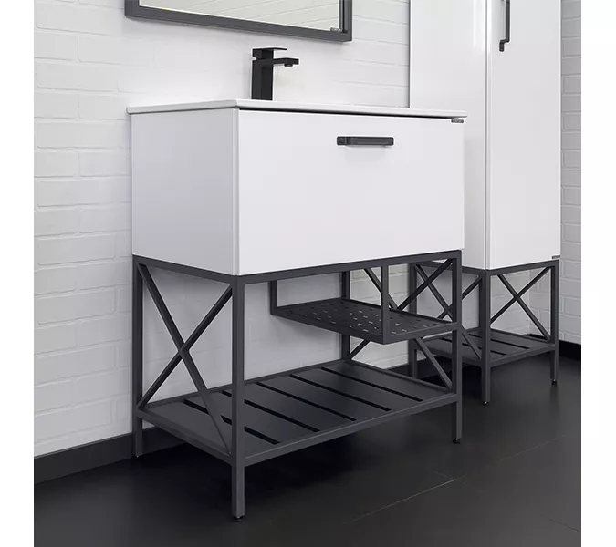 Тумба-умывальник Comforty Бредфорд-75/90  белый/графит с раковиной Comforty, Выбрать цвет: белый графит, Выбрать размер: 75, Комплектация: с белой раковиной 75