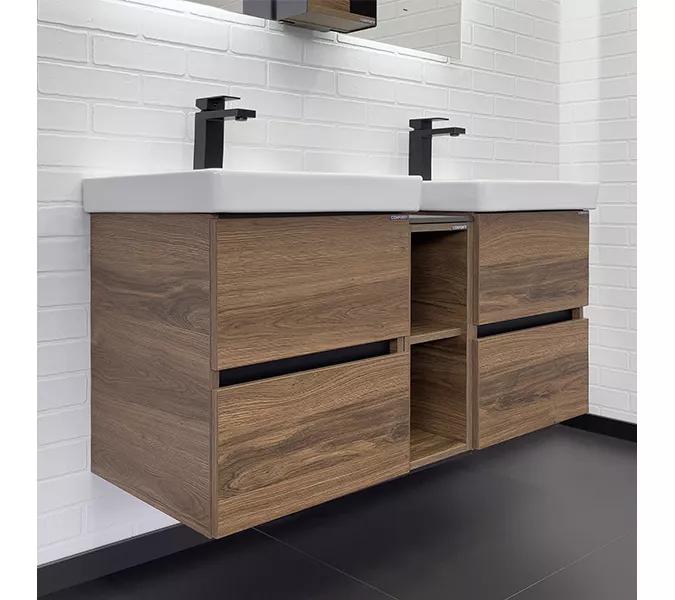 Набор мебели Comforty Дартфорд-110 дуб тёмно-коричневый с раковинами Адриана-45