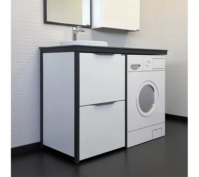 Набор мебели под стиральную машину Comforty Лозанна-120 с графитовой столешницей с раковиной Art Inside
