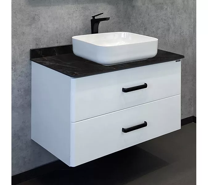 Тумба-умывальник Comforty Амстердам белая со столешницей черная/под мрамор  с раковиной Comforty T-Y9378, Высота (мм): 645, Выбрать цвет: Белый, Выбрать размер: 95, Комплектация: столешница  под мрамор