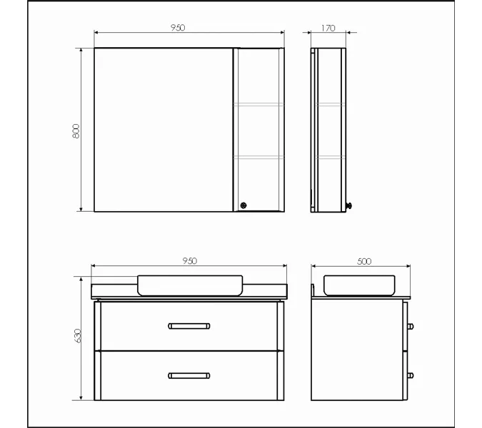 Тумба-умывальник Comforty Амстердам белая со столешницей черная/под мрамор  с раковиной Comforty T-Y9378, Высота (мм): 645, Выбрать цвет: Белый, Выбрать размер: 95, Комплектация: столешница  под мрамор, изображение 2