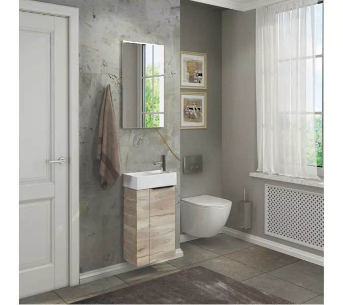 COMFORTY. Тумба-умывальник "Асти-40" дуб дымчатый с раковиной COMFORTY 9140, Высота (мм): 700, Выбрать цвет: Дуб дымчатый