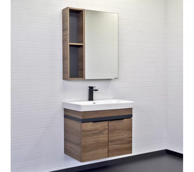 Зеркало-шкаф Comforty Соло-70/90 дуб тёмно-коричневый, Высота (мм): 800, Выбрать цвет: Дуб темно-коричневый, Выбрать размер: 70