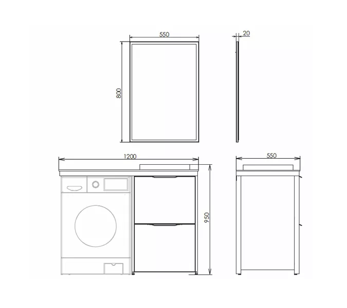 Набор мебели под стиральную машину Comforty Лозанна-120 с графитовой столешницей с раковиной Art Inside, изображение 4