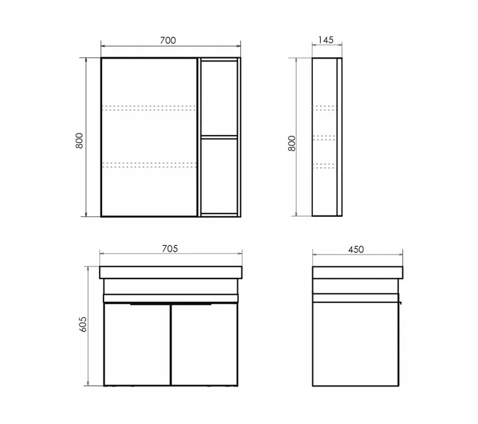 Зеркало-шкаф Comforty Соло-70/90 дуб тёмно-коричневый, Высота (мм): 800, Выбрать цвет: Дуб темно-коричневый, Выбрать размер: 70, изображение 2