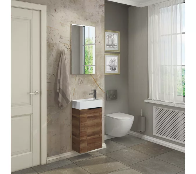 COMFORTY. Тумба-умывальник "Асти-40" дуб темно-коричневый с раковиной COMFORTY 9140, Высота (мм): 700, Выбрать цвет: Дуб темно-коричневый