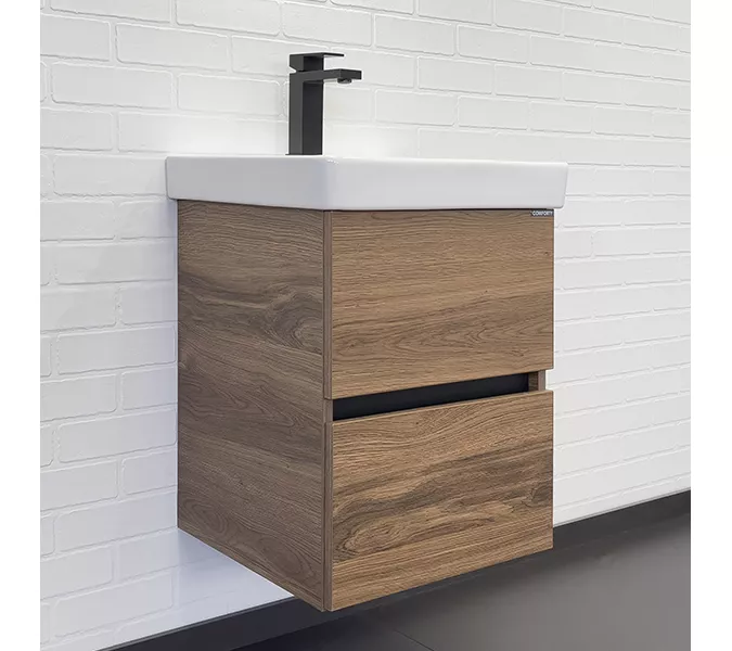 Тумба-умывальник Comforty Дартфорд-45 дуб тёмно-коричневый с раковиной Адриана 45