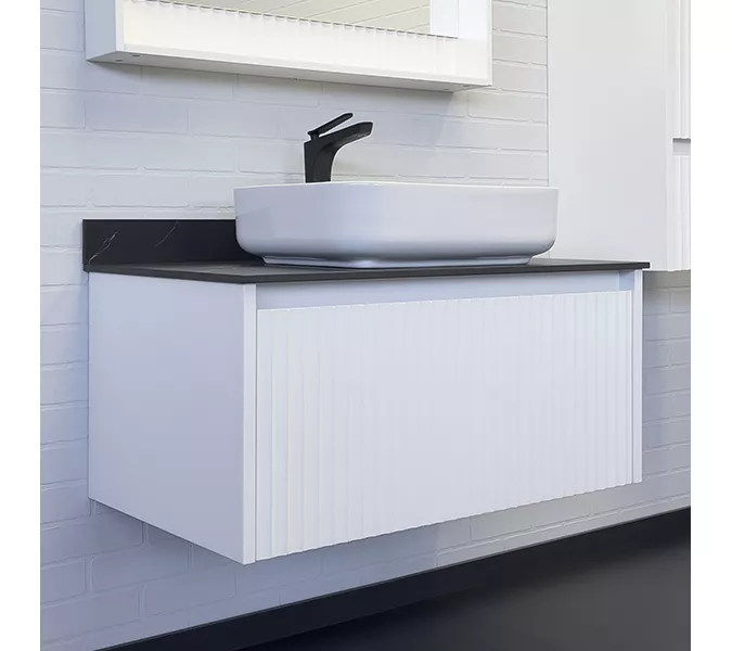 Тумба-умывальник Comforty Марсель-60/75/90 белый матовый со столешницей под мрамор Калакатта Блэк c раковиной Comforty, Высота (мм): 530, Выбрать цвет: Белый, Выбрать размер: 90, Комплектация: раковина Comforty T-Y9378