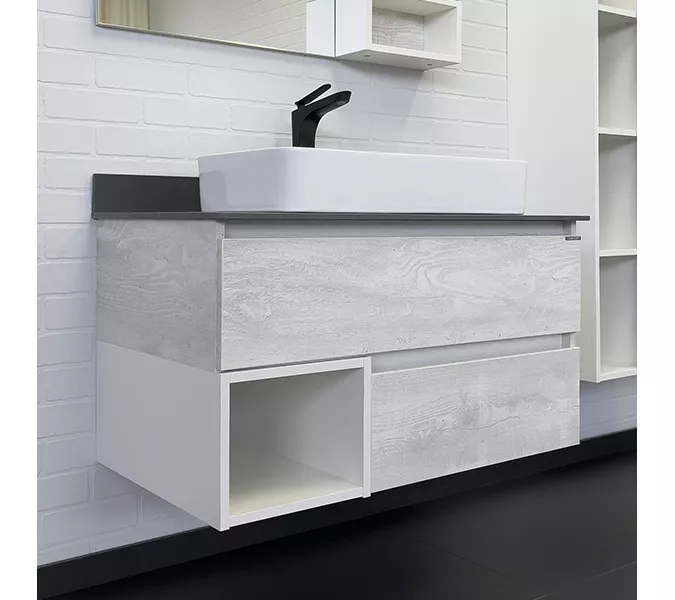 Тумба-умывальник Comforty Прага-90 дуб белый с графитовой столешницей с раковиной Comforty, Комплектация: раковина Comforty 78189