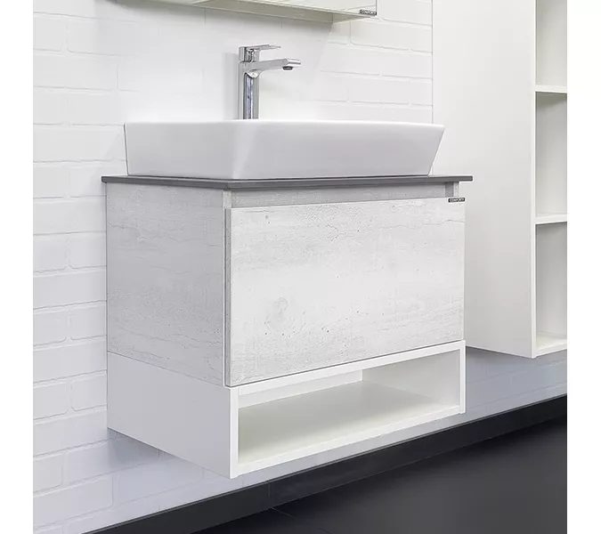 Тумба-умывальник Comforty Прага-60 дуб белый с графитовой столешницей с раковиной Comforty 9055RA-50, Внешний вид: столешница графит, Высота (мм): 645, Выбрать цвет: Дуб белый, Выбрать размер: 60, Комплектация: раковина Comforty 9055RA-50