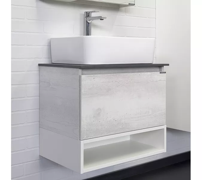 Тумба-умывальник Comforty Прага-60 дуб белый с графитовой столешницей с раковиной Comforty PZ-6068, Внешний вид: столешница графит, Высота (мм): 635, Выбрать цвет: Дуб белый, Выбрать размер: 60, Комплектация: раковина Comforty PZ-6068