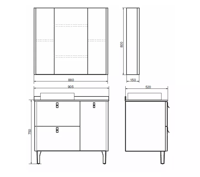 Тумба-умывальник Comforty Сорренто-90Н светло-серый с черной столешницей c раковиной Comforty 9110, изображение 2