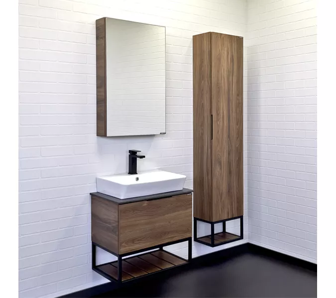 Тумба-умывальник Comforty Порто-60 дуб тёмно-коричневый с черной столешницей c раковиной Comforty, Внешний вид: черная столешница, Высота (мм): 645, Выбрать цвет: Дуб темно-коричневый, Выбрать размер: 60, Комплектация: раковина Comforty  9055RA-50