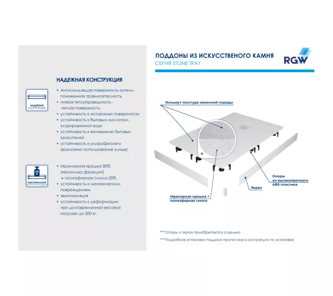 Душевой поддон квадратный RGW ST-W Белый, Выбрать цвет: Белый, Выбрать размер: 800x800, изображение 7