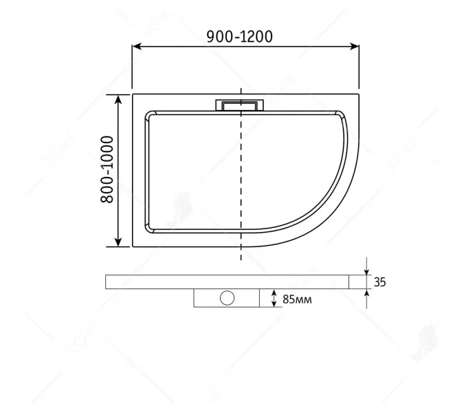 Душевой поддон асимметричный RGW GWS-41L/R, Выбрать размер: 900x1200, Ориентация: левая, изображение 2