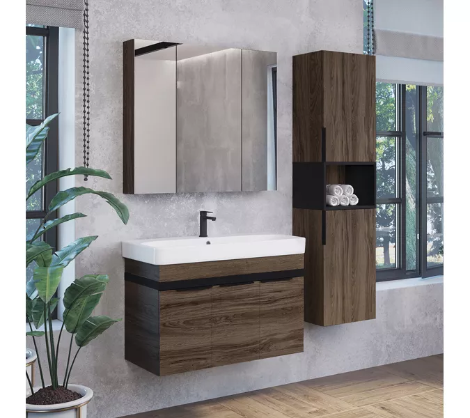 Тумба-умывальник Comforty Соло-70/90 дуб тёмно-коричневый с раковиной Адриана, Высота (мм): 605, Выбрать цвет: Дуб темно-коричневый, Выбрать размер: 90