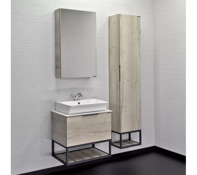 Тумба-умывальник Comforty Порто-60 дуб дымчатый с белой столешницей c раковиной Comforty 9055RA-50, Внешний вид: белая столешница, Высота (мм): 645, Выбрать цвет: Дуб дымчатый, Выбрать размер: 60, Комплектация: раковина Comforty 9055RA-50