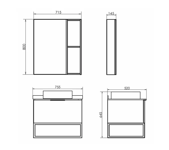 Тумба-умывальник Comforty Порто-75 дуб дымчатый с белой столешницей c раковиной Comforty 9110, Внешний вид: белая столешница, Высота (мм): 645, Выбрать цвет: Дуб дымчатый, Выбрать размер: 75, изображение 2