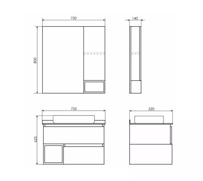 COMFORTY. Тумба-умывальник "Прага-75" дуб белый с серой столешницей, с раковиной COMFORTY, изображение 2