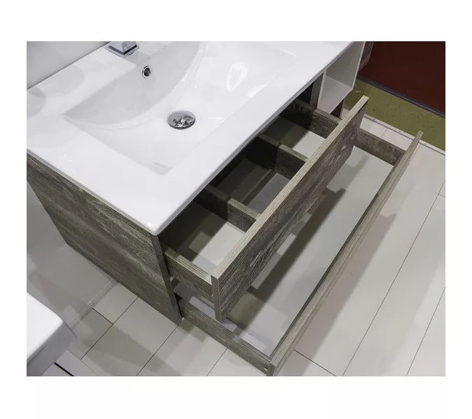 COMFORTY. Тумба-умывальник "Турин" дуб белый /бежевый с раковиной COMFORTY, Выбрать размер: 90, Ориентация: левая, Выбрать цвет: Дуб бежевый, Комплектация: раковина Comforty 9090EL, изображение 2