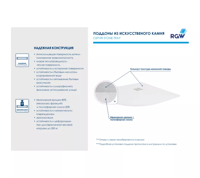 Душевой поддон полукруглый RGW ST/R-W Белый, Выбрать цвет: Белый, Выбрать размер: 900х900, изображение 7