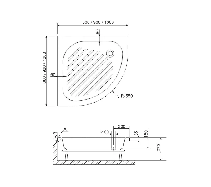 Душевой поддон полукруглый RGW BP/CL-S, Выбрать цвет: Белый, Выбрать размер: 800x800, изображение 2