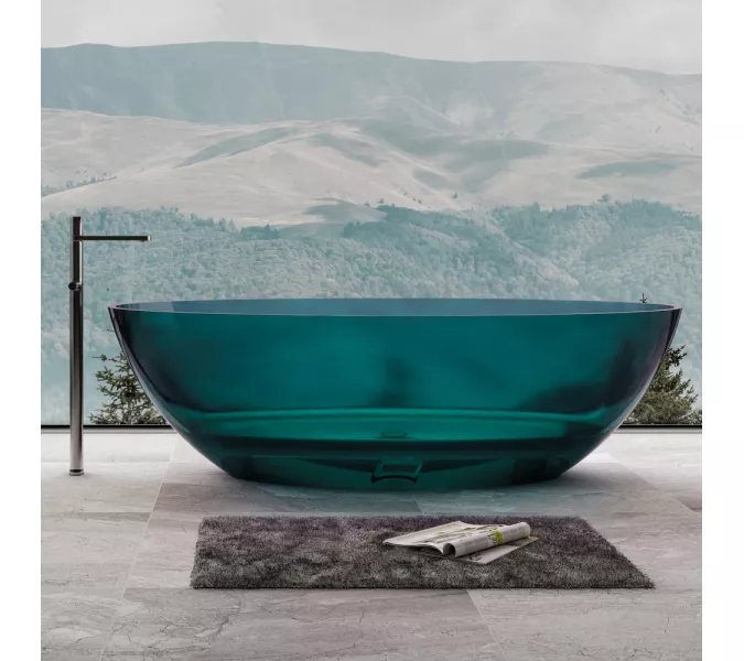 Ванна из полиэфирной смолы ABBER Kristall AT9702Aquamarin бирюзовая 180*85 прозрачная, Выбрать цвет: Бирюзовый