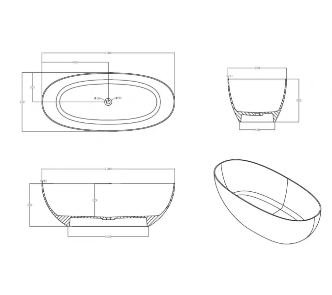 Ванна из полиэфирной смолы  ABBER Kristall AT9703Aquamarin бирюзовая 170*75 прозрачная, Выбрать цвет: Бирюзовый, изображение 5