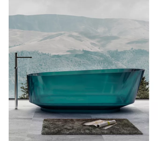 Ванна из полиэфирной смолы  ABBER Kristall AT9706Aquamarin бирюзовая 170х80 прозрачная, Выбрать цвет: Бирюзовый