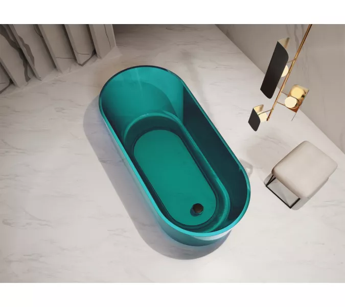 Ванна из полиэфирной смолы  ABBER Kristall AT9706Aquamarin бирюзовая 170х80 прозрачная, Выбрать цвет: Бирюзовый, изображение 2