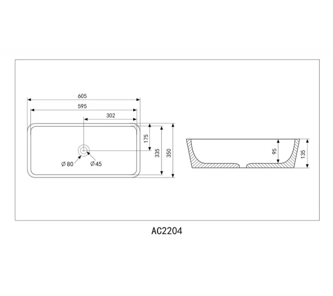 Раковина накладная ABBER Rechteck AC2204 белая, Выбрать цвет: Белый, изображение 4