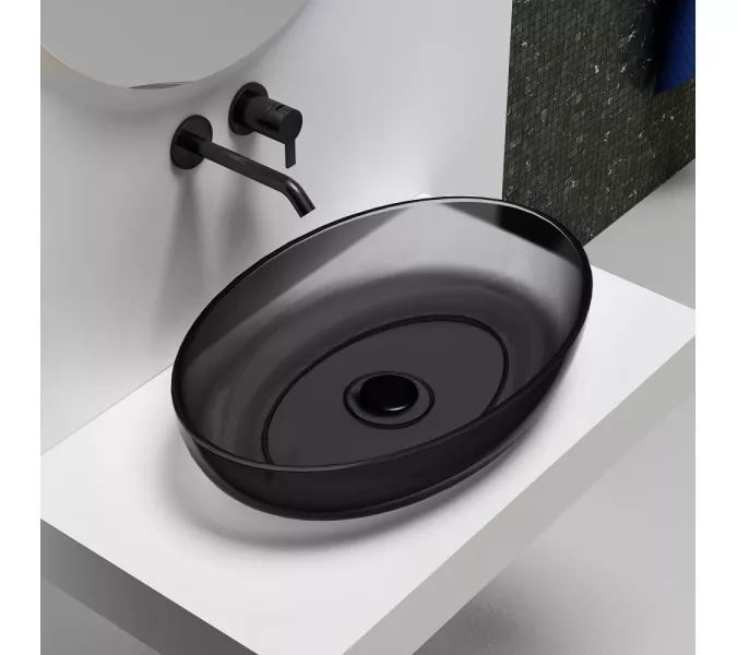 Раковина накладная прозрачная ABBER Kristall AT2801Onyx, Выбрать цвет: Чёрный