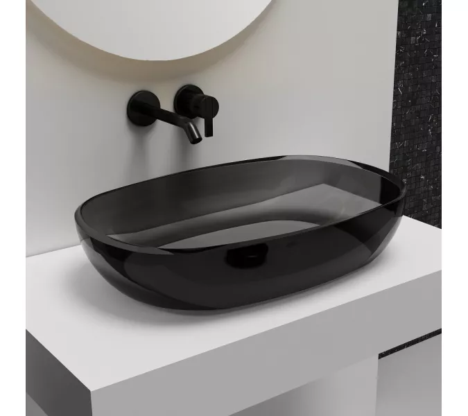 Раковина накладная прозрачная ABBER Kristall AT2805Onyx, Выбрать цвет: Чёрный