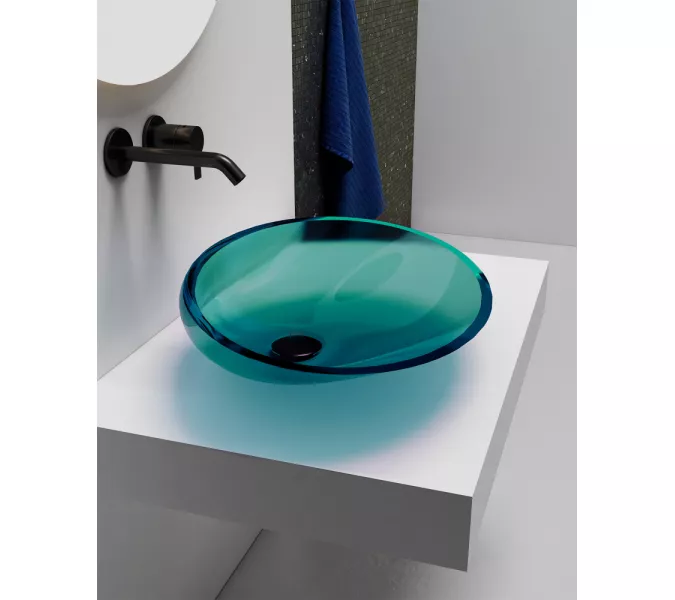 Раковина накладная прозрачная ABBER Kristall AT2812Aquamarin бирюзовая, Выбрать цвет: Бирюзовый, изображение 3