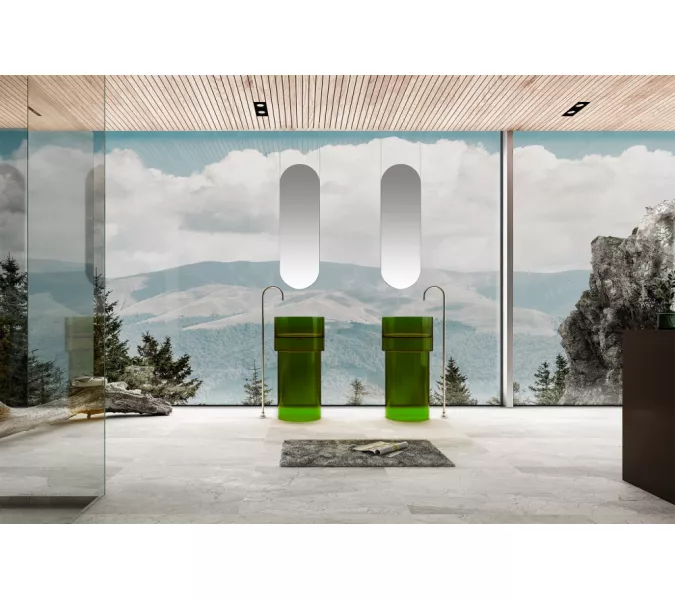 Раковина отдельностоящая прозрачная ABBER Kristall AT2701Emerald зеленая, Выбрать цвет: Зеленый, изображение 2