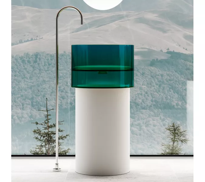 Раковина отдельностоящая прозрачная ABBER Kristall AT2701White-Aquamarin белый/бирюзовый, Выбрать цвет: Белый/бирюзовый