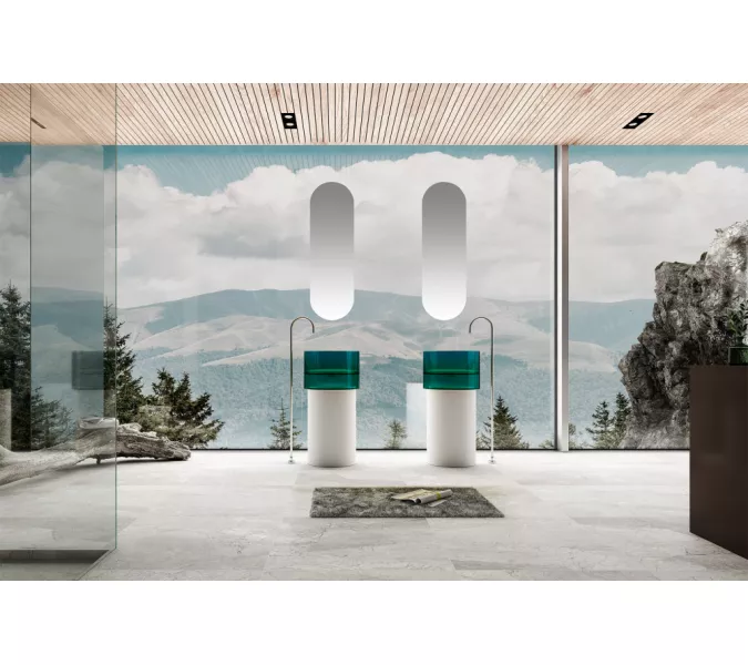 Раковина отдельностоящая прозрачная ABBER Kristall AT2701White-Aquamarin белый/бирюзовый, Выбрать цвет: Белый/бирюзовый, изображение 2