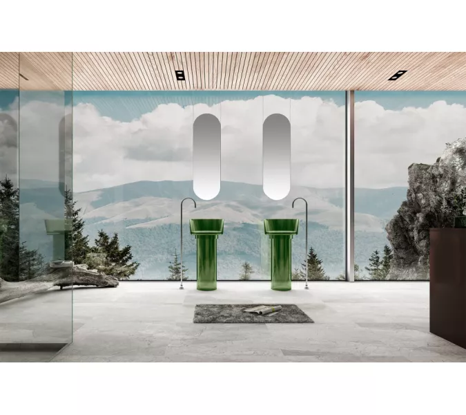 Раковина отдельностоящая прозрачная ABBER Kristall AT2702Emerald зеленая, Выбрать цвет: Зелёная, изображение 2