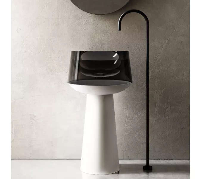 Раковина отдельностоящая прозрачная ABBER Kristall AT2706White-Onyx белый/черный