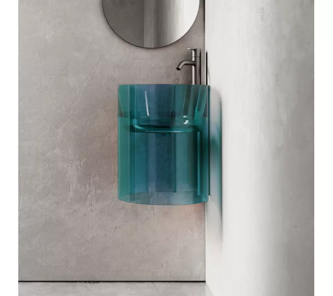 Раковина подвесная прозрачная угловая ABBER Kristall AT2705Aquamarin бирюзовая, Выбрать цвет: Бирюзовый