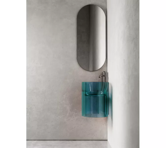 Раковина подвесная прозрачная угловая ABBER Kristall AT2705Aquamarin бирюзовая, Выбрать цвет: Бирюзовый, изображение 2