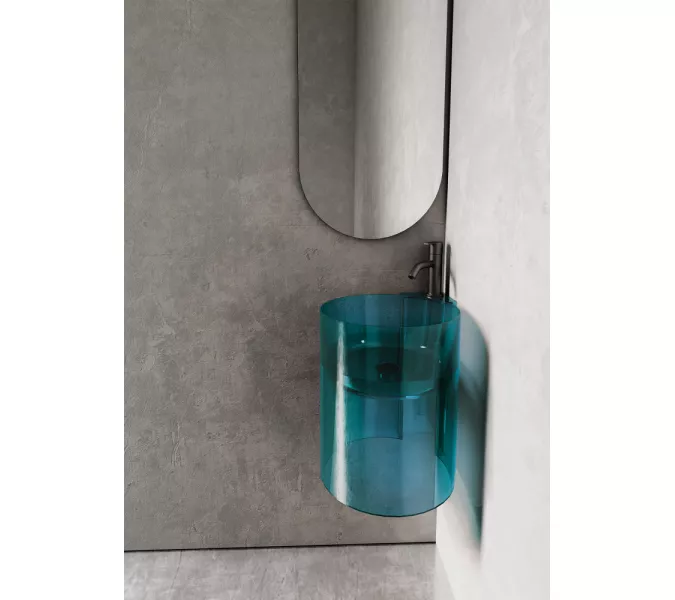 Раковина подвесная прозрачная угловая ABBER Kristall AT2705Aquamarin бирюзовая, Выбрать цвет: Бирюзовый, изображение 3