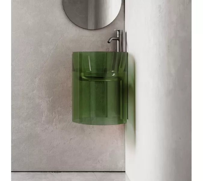 Раковина подвесная прозрачная угловая ABBER Kristall AT2705Emerald зеленая, Выбрать цвет: Зеленый