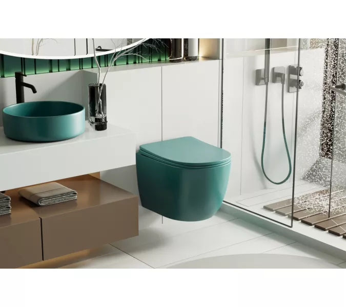 Унитаз ABBER Bequem AC1101MBG подвесной темно-зеленый матовый, безободковый, Выбрать цвет: Темно-зеленый матовый, изображение 3