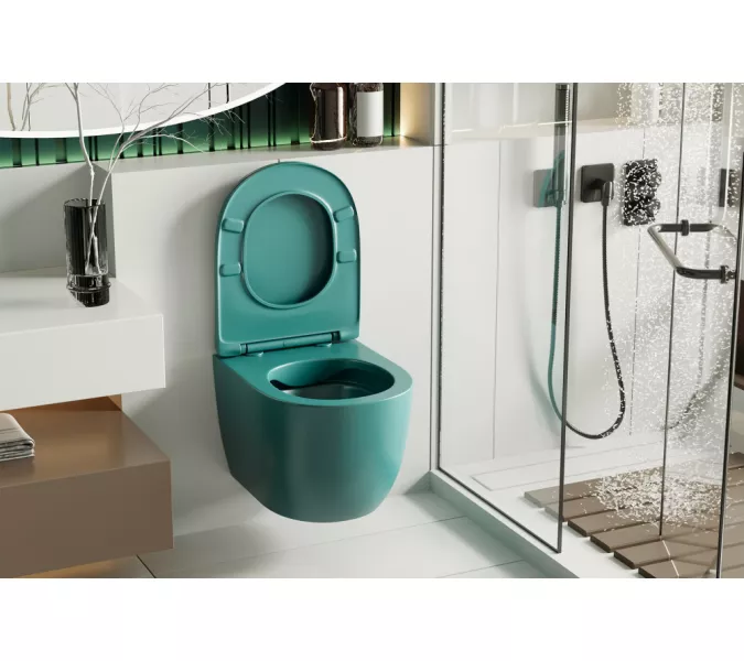 Унитаз ABBER Bequem AC1101MBG подвесной темно-зеленый матовый, безободковый, Выбрать цвет: Темно-зеленый матовый, изображение 4